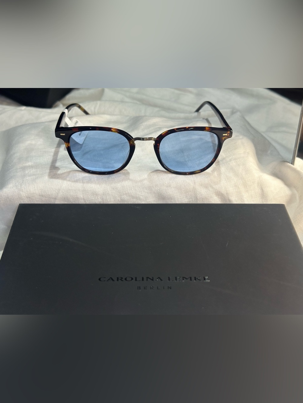 2. NEW Carolina Lemke Blue Lens Tortoiseshell Sunglasses